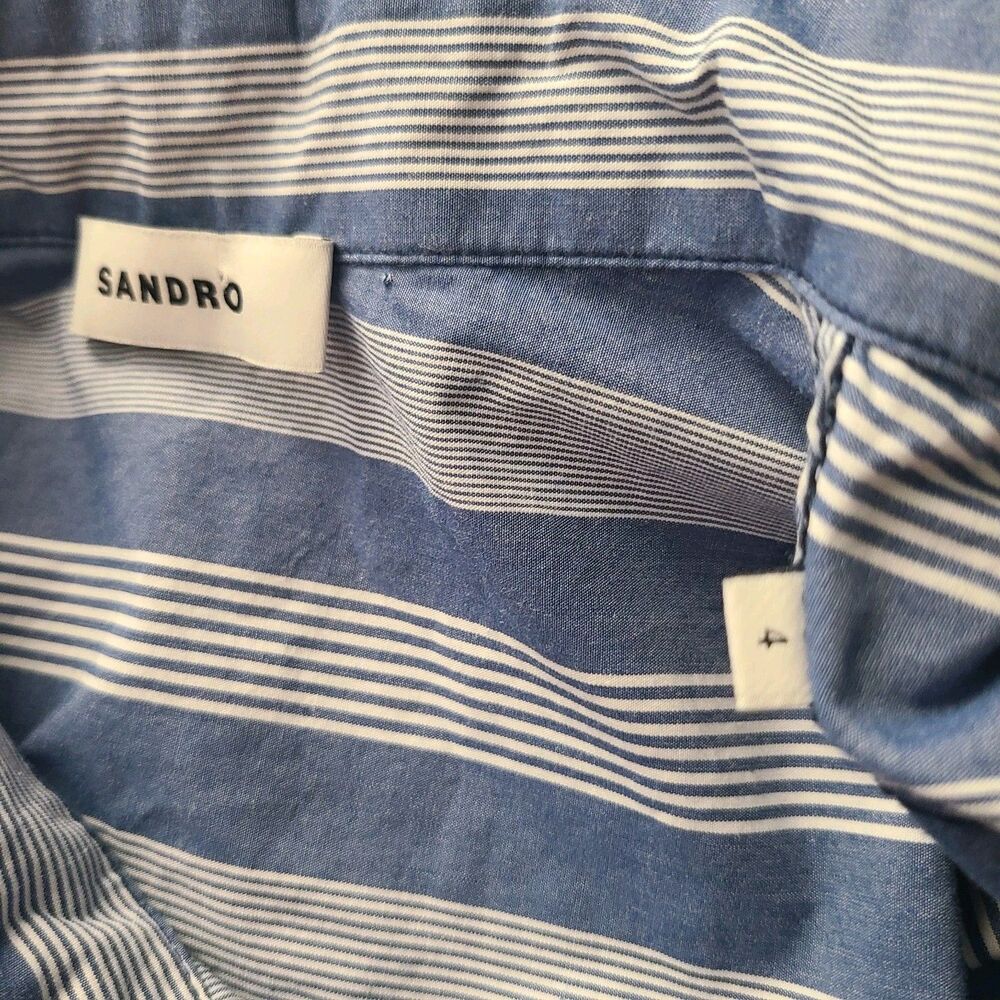 Women Sandro sz 4 Cropped Collared Striped Long Sleeve Blouse SHIRT Top - Picture 12 of 12